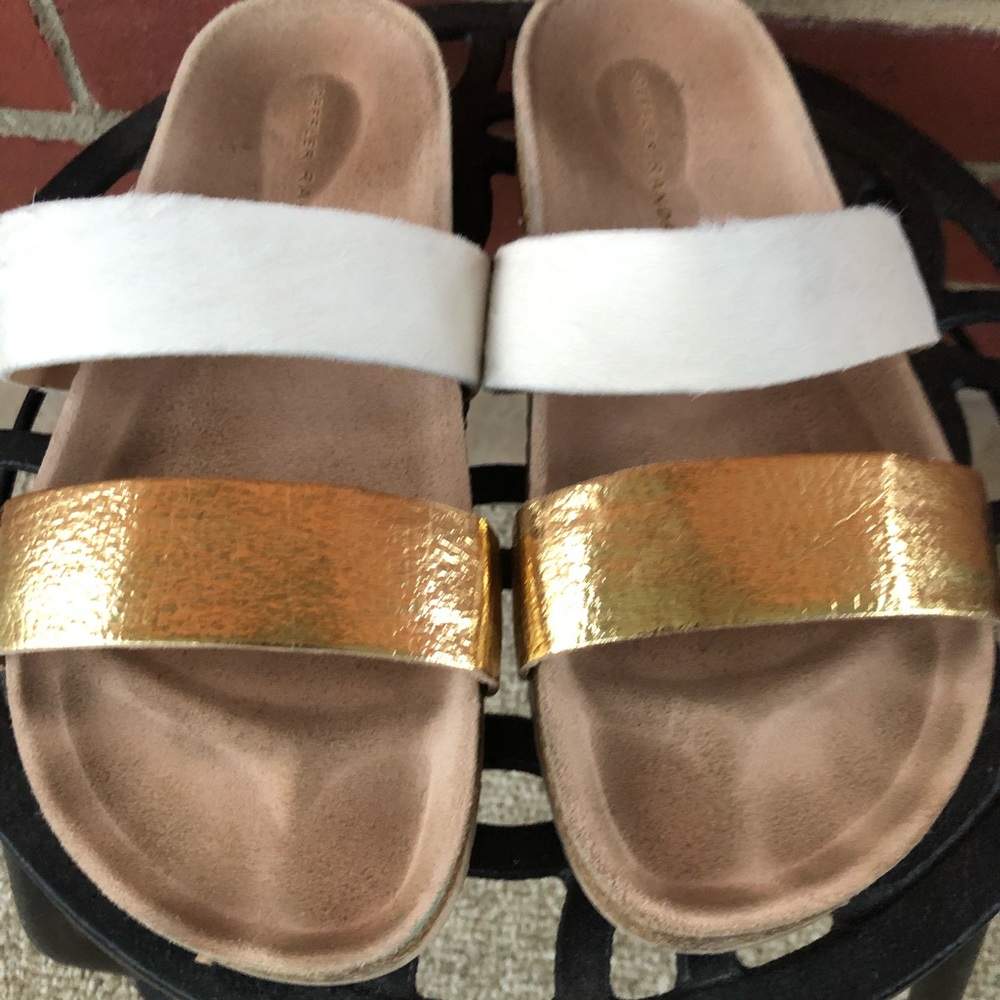 ‼️SALE‼️🌻LOEFFLER RANDALL SHEEPSKIN DOUBLE STRAP FLAT WOMENS SANDAL SIZ…